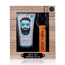 HIPSTER STYLE Badset - Hair & Body Wash, Sleutelhanger met Flesopener - Oak & Citrus Geur - Wit/Oranje/Blauw"