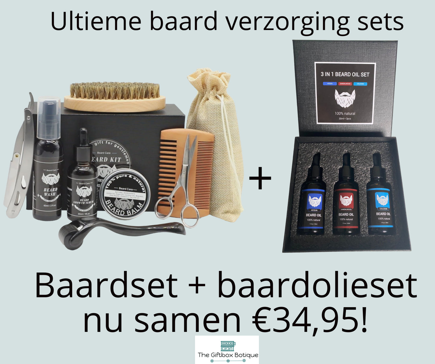 Luxe 15-delige Baardverzorgingsset & baardolie Set - Baardserum, Balsem, Was, Kam, Borstel, Schaar, Mes, Derma-roller, Scheermesjes, met 4 Luxe Balsems