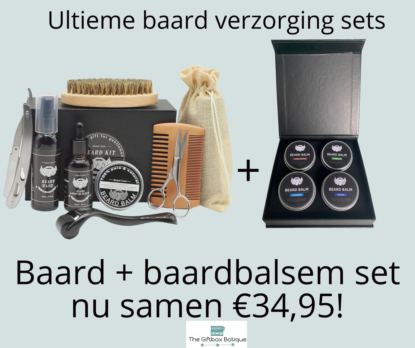 Ontdek de Ultieme 15-delige Baardverzorgingsset & Balsem Set - Baardserum, Balsem, Was, Kam, Borstel, Schaar, Mes, Derma-roller, Scheermesjes, etc. 4 Luxe Balsems in diverse geuren. Perfect voor baardliefhebbers. Stralende baard, indrukwekkende look!