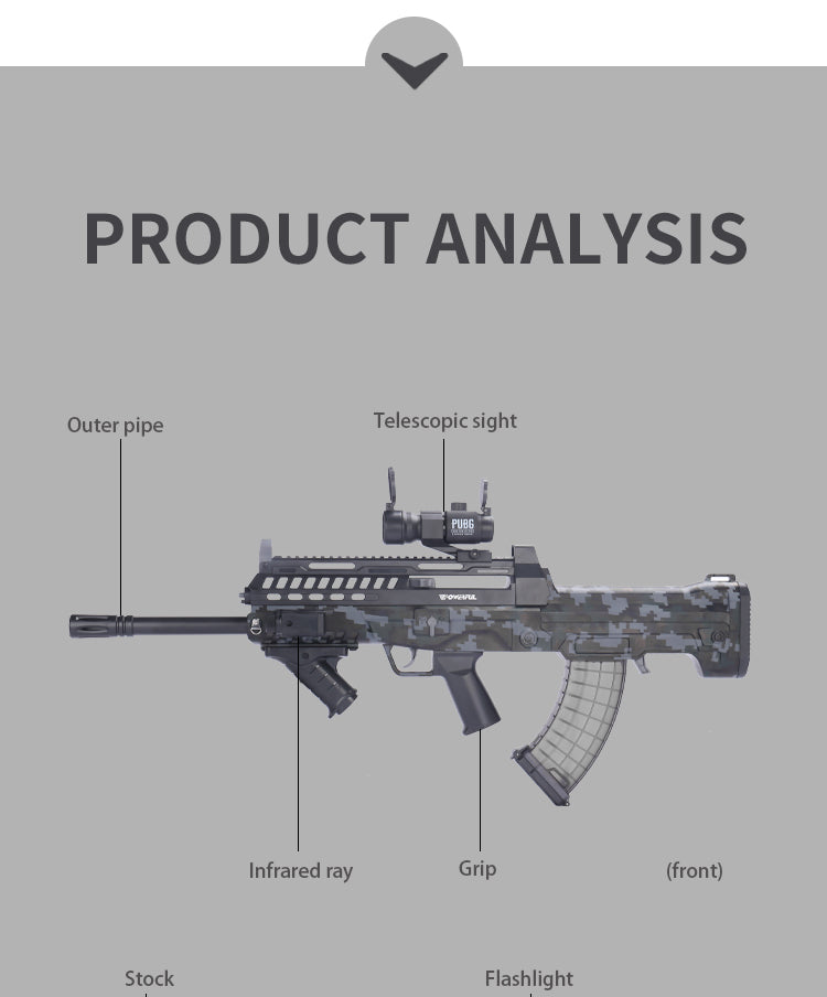 Elektrisch Automatisch Waterpistool "QBZ-97 machinegeweer - Meesterlijke Stijl en Functionaliteit voor Ultieme Watergevechten Blauw"