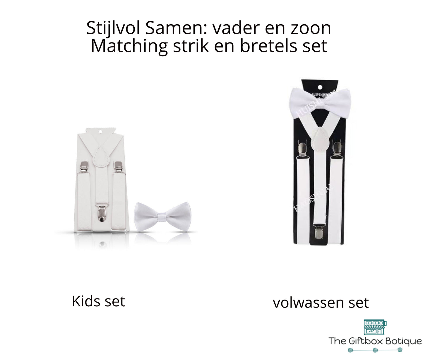 Vlinderstrik en bretels Set voor Vader en zoon kleur wit - Stijlvolle Coördinerende Accessoires