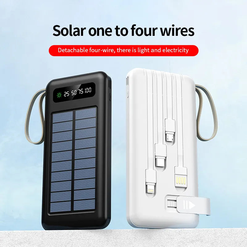 Solar Powerbank 20.000 mAh, powerbank op zonne-energie, snel opladen, mobiele outdoor, draagbare oplader met 4 USB-poorten en zaklamp, mobiele telefoon, compatibel met iPhone, Samsung, Huawei, iPad tablets
