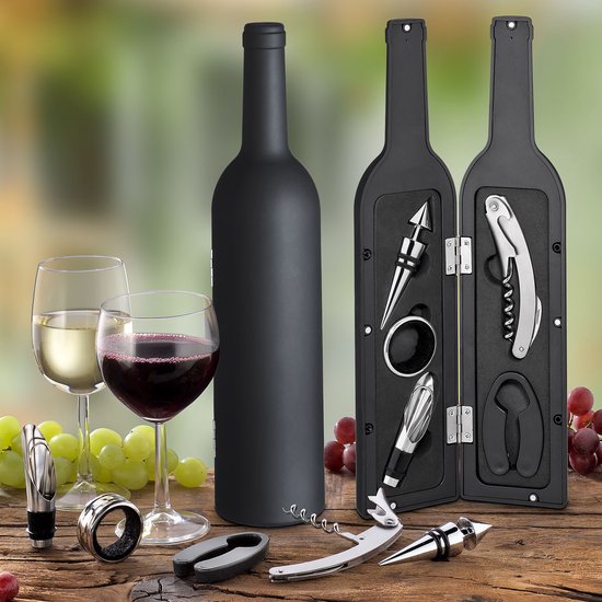 Luxe set met kurkentrekker, thermometer, stopper, wijnring Luxe set met kurkentrekker, thermometer, stopper, wijnring