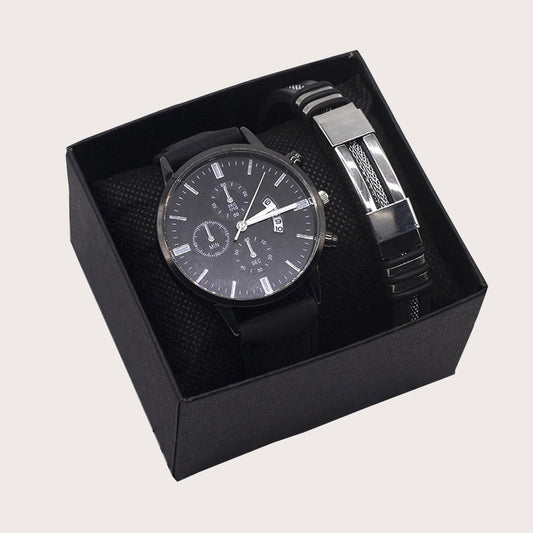 Luxe Heren Geschenkset Zwart Horloge En Armband In Juweliersbox Type Diablo