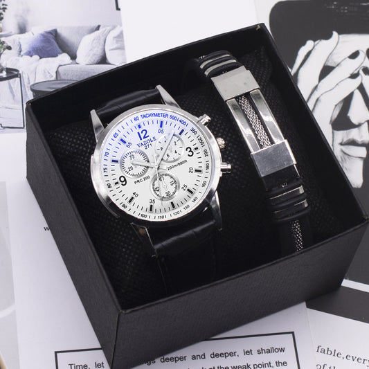 Heren Geschenkset Met Horloge en Armband In Juweliersbox Type Dylan Wit Zwart