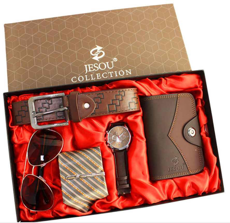 Heren Geschenkset luxe 12-delig met o.a. Zonnebril Portemonne en Stropdas kleur Zwart in Geschenkverpakking