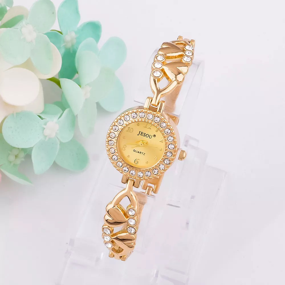 Dames Sieraden geschenkset 4-Delig Goudkleurig Stainless Steel In Hartvormig Juweliersbox Met Horloge Halsketting Armband en Oorbellen van Jesou