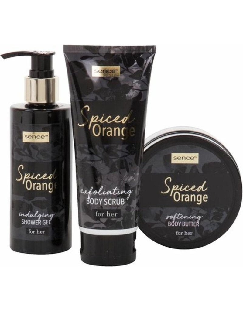 Sence Verzorging Geschenkset 3 Delig met Sence Showergel Body Butter en Scrub in Geschenkverpakking Met Geur Spiced Orange