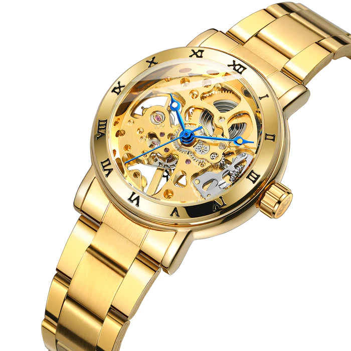 Benssens Skeleton Dames Horloge Tijdloos Goud Design, Handmatig Opwindbaar, Waterbestendig