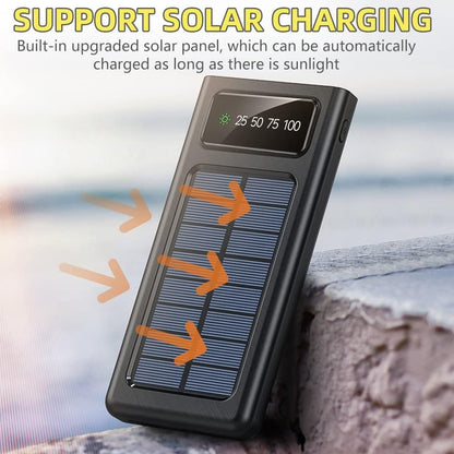 Voor elk noodpakket! Solar Powerbank 20.000 mAh, powerbank op zonne-energie, snel opladen, mobiele outdoor, draagbare oplader met 4 USB-poorten en zaklamp, mobiele telefoon, compatibel met iPhone, Samsung, Huawei, iPad tablets
