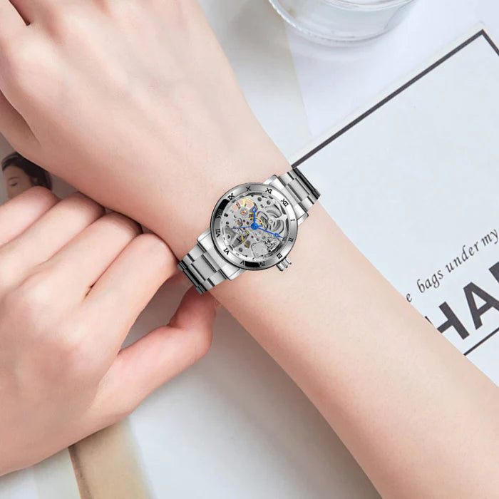 Luxe Skeleton Dames Horloge, zilver Design, Handmatig Opwindbaar, Waterbestendig - Ontdek Luxe en Stijl!
