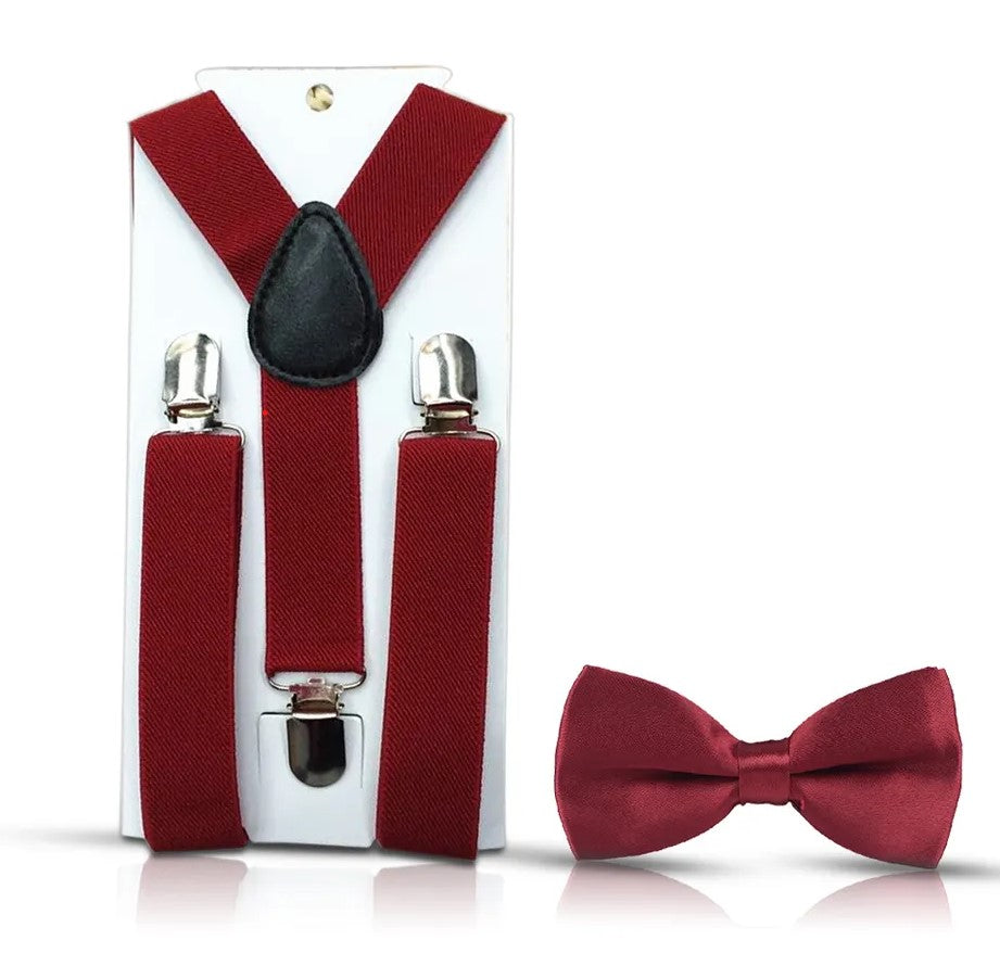 Vader en Zoon Matching Bretel en Vlinderstrik Set donker rood - Stijlvolle Coördinerende Accessoires