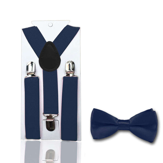 Bretel en Vlinderstrik Set voor Vader en zoon donker blauw - Stijlvolle Coördinerende Accessoires