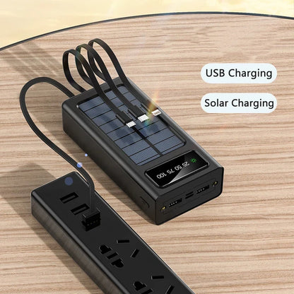 Voor elk noodpakket! Solar Powerbank 20.000 mAh, powerbank op zonne-energie, snel opladen, mobiele outdoor, draagbare oplader met 4 USB-poorten en zaklamp, mobiele telefoon, compatibel met iPhone, Samsung, Huawei, iPad tablets