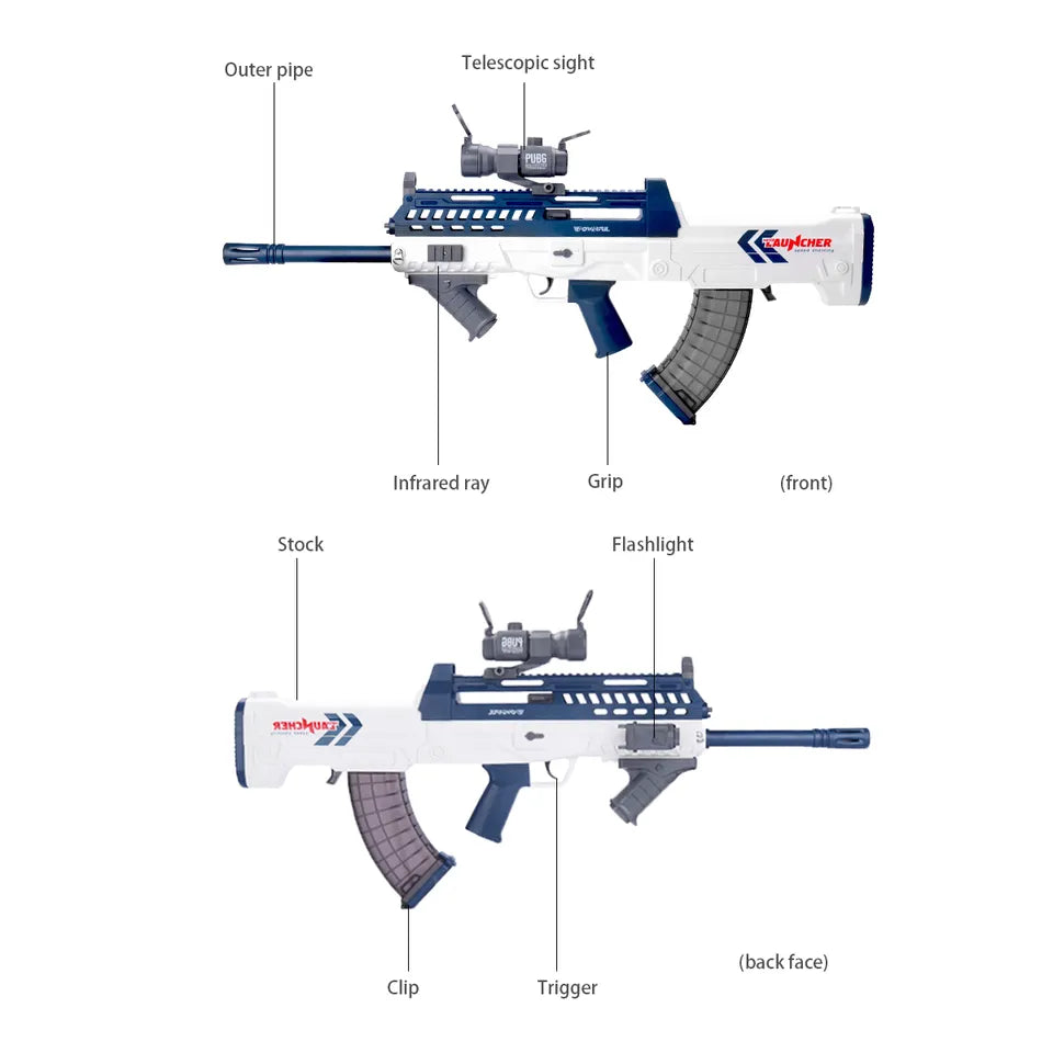 Elektrisch Automatisch Waterpistool "QBZ-97 machinegeweer - Meesterlijke Stijl en Functionaliteit voor Ultieme Watergevechten Blauw"