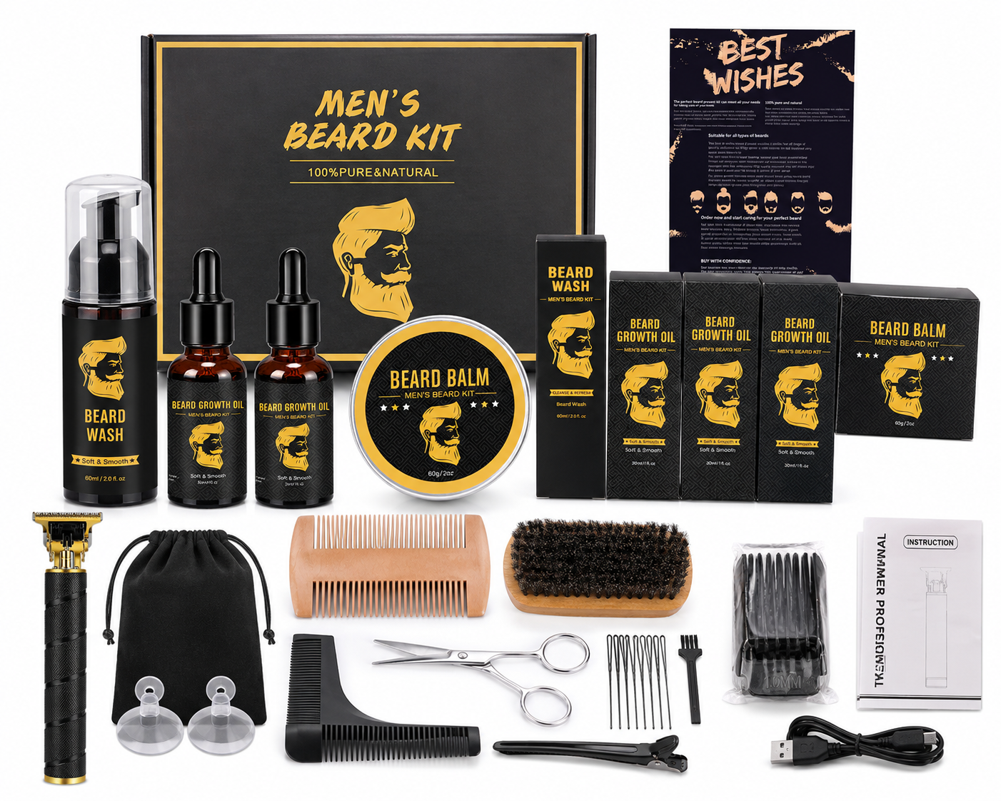 Luxe Baardverzorgingsset voor Mannen – Complete Men’s Beard Kit inclusief trimmer