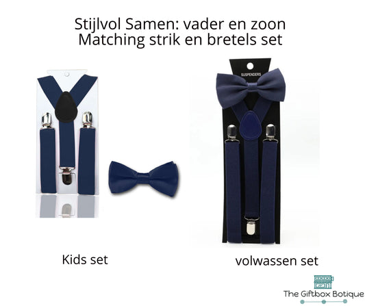 Bretel en Vlinderstrik Set voor Vader en zoon donker blauw - Stijlvolle Coördinerende Accessoires