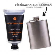 Ultieme Verzorging en Genot Geschenkset - Aftershavebalsem, Roestvrijstalen Heupfles - Berken & Ceder Geur - Kraftpapieren Geschenkdoos - Bruin"