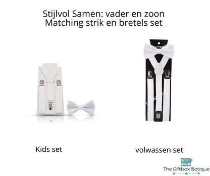 Vlinderstrik en bretels Set voor Vader en zoon kleur wit - Stijlvolle Coördinerende Accessoires