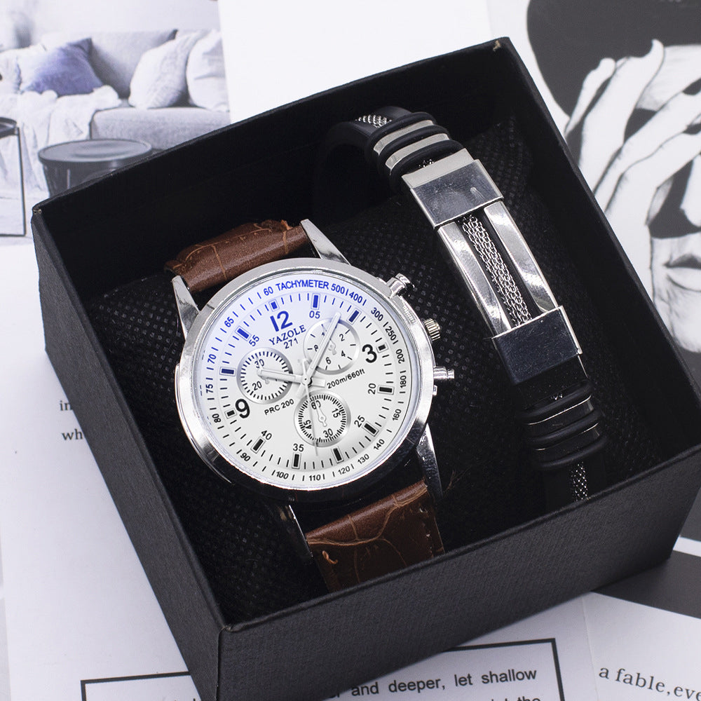Sierraden Geschenkset voor hem Met Horloge en Armband In Juweliersbox Type Dylan licht bruin