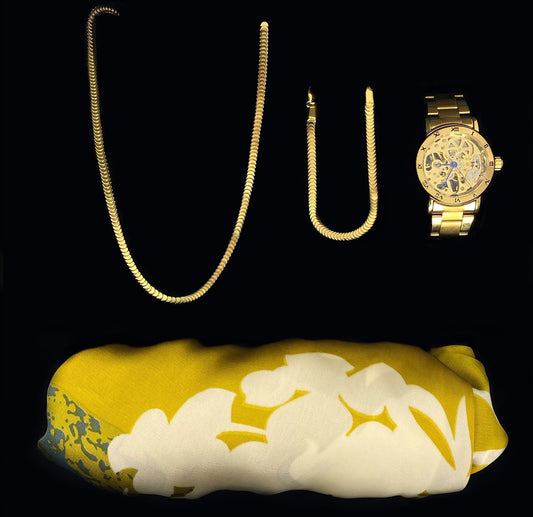 Ultieme Sieraden Geschenkset voor haar met Sjaal Armband Oorbellen Halsketting en Skeleton Horloge Larissa