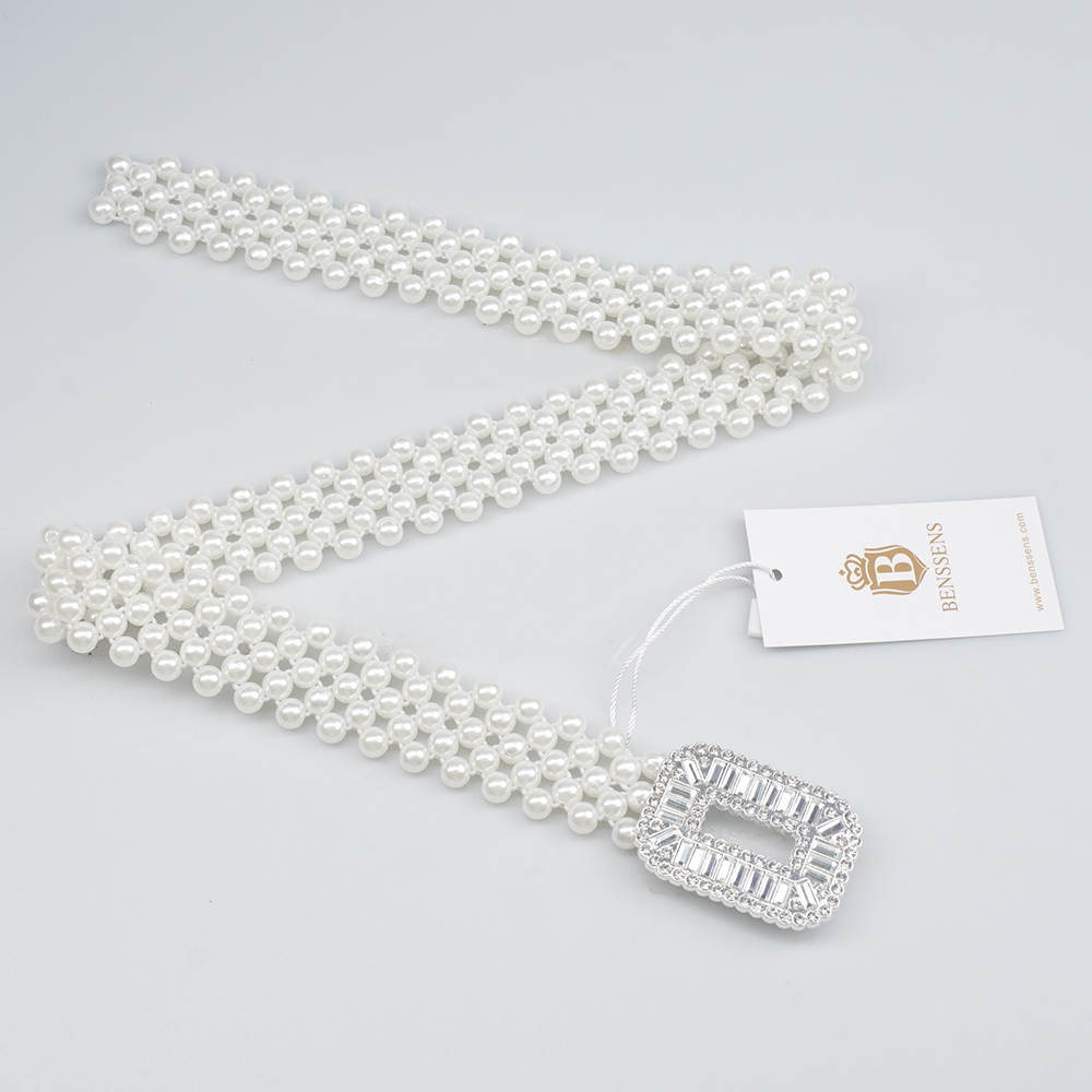 Dames Sieraden Geschenkset met Parel Taille Riem Armband Oorbellen Halsketting en Benssens Horloge Lara