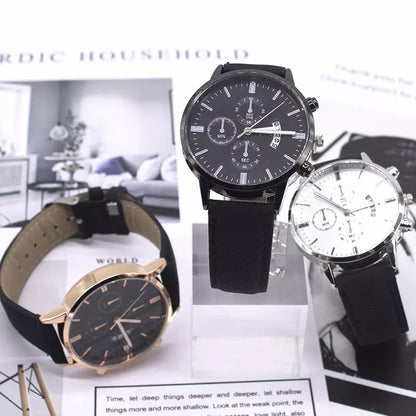 Heren Geschenkset Met Rosé Goud/Zwart Leren Horloge En Leren Armband In Juweliersbox Type Dylan