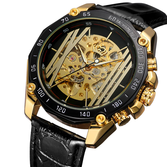 Heren Sieraden Geschenkset met Benssens Kaarthouder Armband Riem en Skeleton opwind Horloge Set Mano